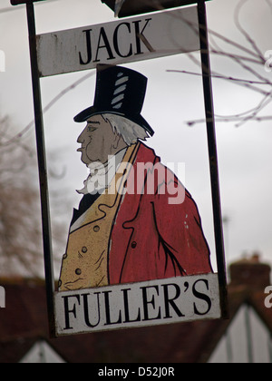 Der Pub Zeichen für "Fuller's Jack", ein Geschlossen Taverne in der Nähe von brightling in East Sussex Stockfoto