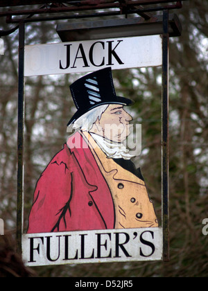 Der Pub Zeichen für "Fuller's Jack", ein Geschlossen Taverne in der Nähe von brightling in East Sussex Stockfoto