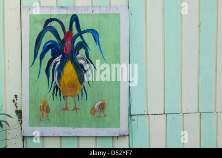 Harbor Island, Dunmore Town, Bahamas, Eleuthera Insel Huhn Malereien auf restaurant Stockfoto