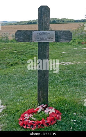 Denkmal für Pte George Nugent (MIA 1. Juli 1916), dessen Körper im Oktober 1998 in der Nähe der Lochnagar Krater gefunden wurde. Stockfoto