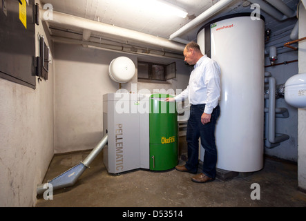 Titz, Deutschland, Holz Pellet-Kaminofens in einem Privathaus Stockfoto