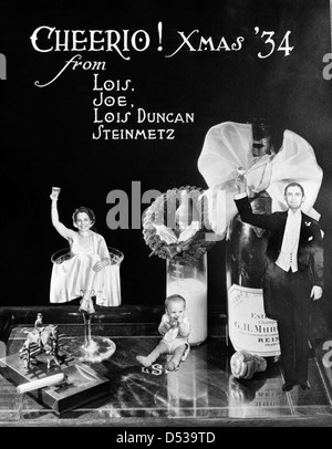 Die Steinmetz Familienweihnachtskarte von 1934 zeigt ihre Weihnachtsgrüße. Die Karte ist Teil der Joseph Janney Steinmetz Collection und eine Momentaufnahme des Familienlebens in den 1930er Jahren Stockfoto