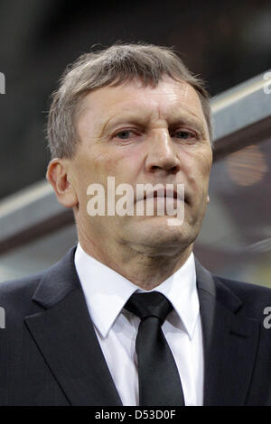 Astana, Kasachstan. 22. März 2013. Kasachstans Trainer Miroslav Beranek während der FIFA WM 2014 Qualifikation Gruppe C Fußball-match zwischen Kasachstan und Deutschland in Astana, Kasachstan, Astana Arena 22. März 2013. Foto: Fredrik von Erichsen/Dpa/Alamy Live News Stockfoto