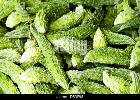 grüne Karela Heap hautnah Stockfoto