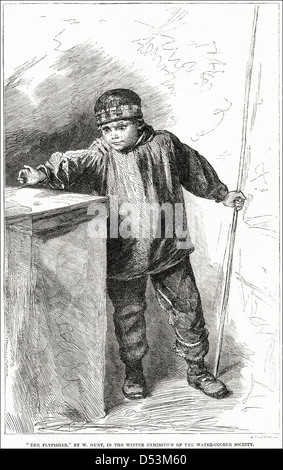 Viktorianische Holzschnitt Gravur "Der Fliegenfischer" des Künstlers William Holman Hunt 1827 - 1910 Stockfoto