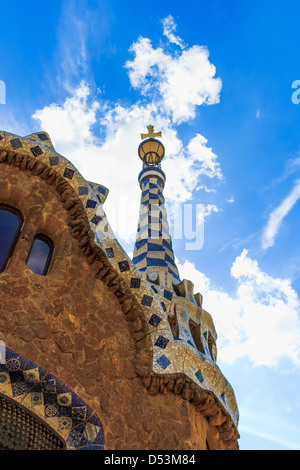 Park Güell, Eingang Turm Details, Barcelona, Spanien Stockfoto