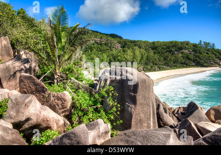 Petite Anse Beach, La Digue Island, Seychellen Stockfoto