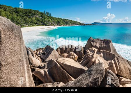 Petite Anse Beach, La Digue Island, Seychellen Stockfoto