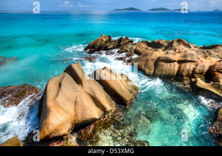 Anse Gaulettes Strand, Strand Anse Patates, La Digue Island, Seychellen Stockfoto