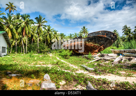 Schiffbruch der Piraten-Schiff auf den Seychellen Stockfoto