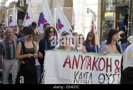 PAME griechischen Gewerkschafter halten eine Kundgebung und marschieren in Rethymnon, Kreta, Griechenland, bei einem nationalen Protest gegen Sparpolitik Stockfoto