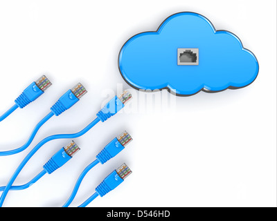 Сloud-computing-Konzept. RJ-45 Stecker auf weißem Hintergrund. 3D Stockfoto