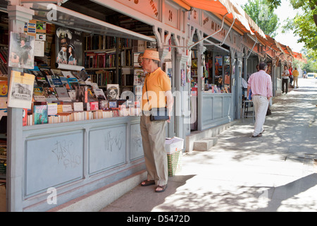 Verkauf von Büchern in Cuesta de Moyano nahe Parque del Retiro, Madrid, Spanien Stockfoto