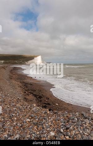 Seegang sehr stürmischem Wetter an natürlichen Kreidefelsen Seven Sisters ikonischen zur Darstellung von weißen Klippen von Dover Stockfoto