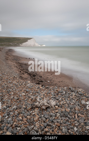 Seegang sehr stürmischem Wetter an natürlichen Kreidefelsen Seven Sisters ikonischen zur Darstellung von weißen Klippen von Dover Stockfoto