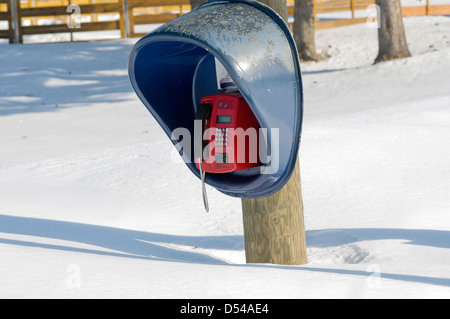 Village-Telefon ertrank im Schnee Stockfoto