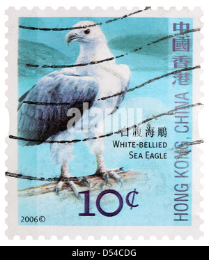 Gebrauchte zehn Hong Kong Cent Briefmarke - White-Bellied Sea Eagle Stockfoto