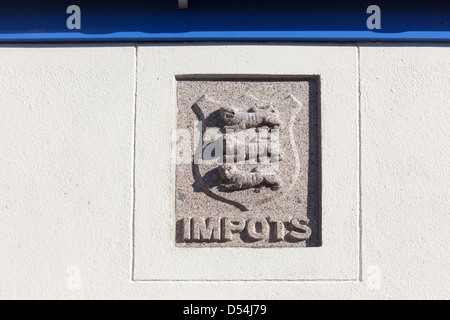 Impots Plaque und Schild am Zollhaus Ecrehous Insel Jersey Channel Islands UK Stockfoto