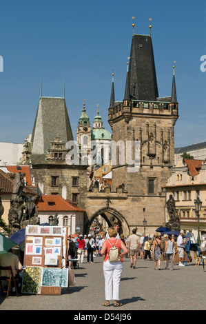 Westende der Karlsbrücke, Prag, Tschechische Republik Stockfoto