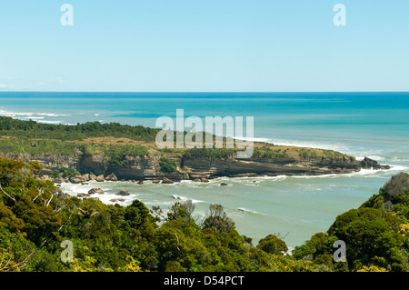 Ansicht Süd aus Irimahuwhero Lookout, Punakaiki, West Coast, New Zealand Stockfoto