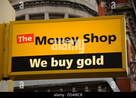 Die Geld-Shop, wir kaufen Gold, Zeichen, Granby Street, Leicester, England, UK Stockfoto