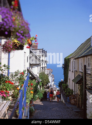 Gepflasterten Hauptstraße in Clovelly, Torridge Bezirk, Devon, England, Vereinigtes Königreich Stockfoto