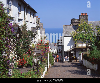 Gepflasterten Hauptstraße in Clovelly, Torridge Bezirk, Devon, England, Vereinigtes Königreich Stockfoto