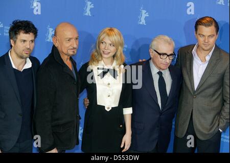 Mark Ruffalo, Sir Ben Kingsley, Michelle Williams, Martin Scorsese und Leonardo DiCaprio (l-R) an den Fototermin von "Shutter Island" bei der Berlinale 2010 in Berlin am 13. Februar 2010. Stockfoto