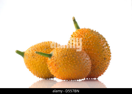 Ein südostasiatischer Obst, allgemein bekannt als Baby Jackruit, stacheligen Bittermelone, Sweet Grourd oder Cochin-Kinn Kürbis. Sehr lecker Stockfoto