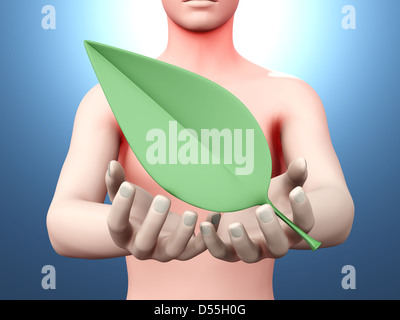 Die Ökologie in Ihren Händen. 3D Abbildung gerendert. Stockfoto