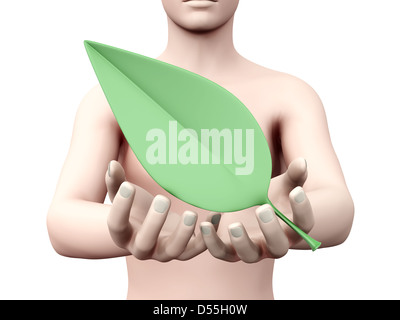 Die Ökologie in Ihren Händen. 3D Abbildung gerendert. Isoliert auf weiss. Stockfoto