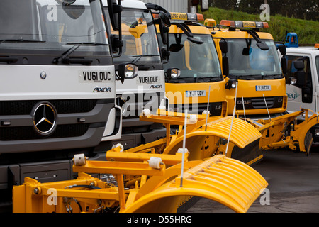 Grit LKW bereit für das Winterwetter Amey-Depot in der Nähe von Coatbridge, Lanarkshire. Stockfoto