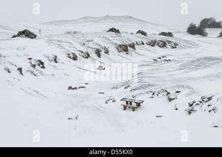 Eine schneebedeckte Burton Dassett, Warwickshire, England, UK Stockfoto