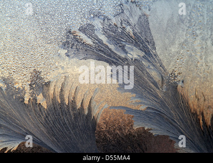 Berlin, Deutschland, Eisblumen auf einer Fensterscheibe Stockfoto