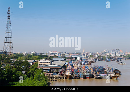 Pazundaung Creek, Yangon, Myanmar, Asien Stockfoto