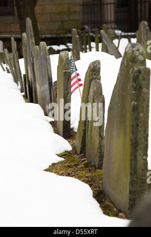 Die Grabsteine Granary Burying Ground in Boston markieren die letzte Ruhestätte vieler Gründerväter Amerikas. Boston, Massachusetts Stockfoto