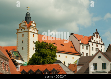 Schloss Colditz über die Dächer, Colditz, Sachsen, Deutschland Stockfoto