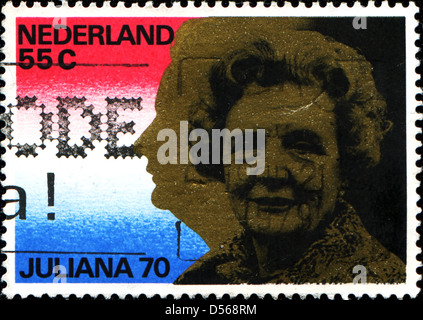 Niederlande - CIRCA 1970: Eine Briefmarke gedruckt in den Niederlanden zu Ehren Königin Juliana 70. Geburtstag, ca. 1970 Stockfoto