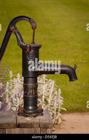 Gusseiserne Wasserpumpe Giesst Wasser In Einen Kleinen Rechteckigen