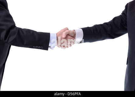 zwei Geschäftsleute Händeschütteln isoliert auf weiss Stockfoto