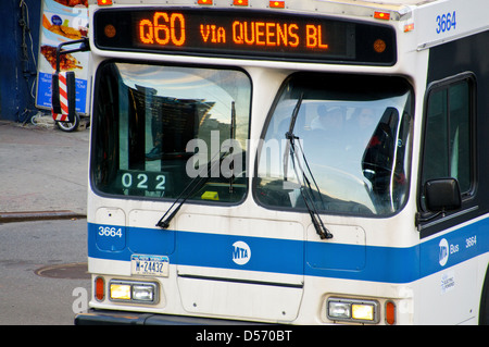 MTA Q60 öffentliche Verkehrsmittel Bus Eingabe Queensboro 59th Street Bridge Stockfoto