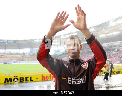 Stuttgarts Torwart Jens Lehmann nach deutschen Bundesliga Spiel VfB Stuttgart gegen Mainz 05 im Mercedes-Benz Arena in Stuttgart, Deutschland, 1. Mai 2010. Foto: Bernd Weissbrod Stockfoto