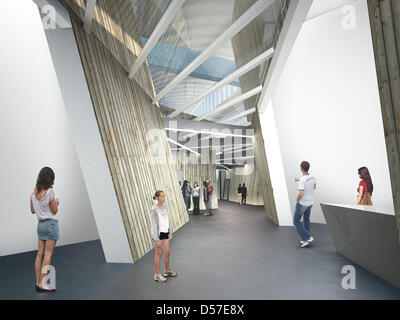 Das Handout, veröffentlicht am 11. Mai 2010 zeigt das Interior Design für die geplante Academy als eine Erweiterung des jüdischen Museums Berlin von uns Architekt Libeskind. Das Projekt startet im August 2010 vor dem Museum und wird voraussichtlich im Herbst 2011 fertig gestellt sein. Der Bund finanziert die 10-Millionen-Euro-Projekt mit 6 Millionen Euro. Libeskind bereits Desig Stockfoto