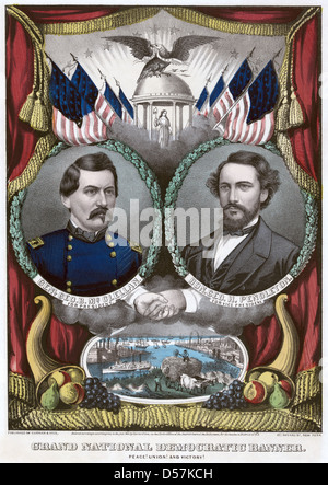 DEMOKRATISCHEN US-Präsidentschaftskandidaten 1864 Drucken von Currier und Ives mit George McClellan auf der linken Seite und George Pendelton Stockfoto