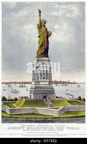 DIE New Yorker Freiheitsstatue 1885-Lithographie von uns drucken Entscheidungsträger Currier und Ives Stockfoto