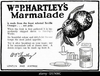 Werbung Werbung Hartley Marmelade. Original 1920er Jahre Ära Vintage Werbung Drucken aus englischen Magazin. Stockfoto