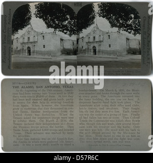 Ein historisches Bild des Alamo in Texas, Schauplatz einer entscheidenden Schlacht während der texanischen Revolution. Sie ist bekannt als Wiege der Freiheit für ihre Rolle in der amerikanischen Unabhängigkeit. Stockfoto
