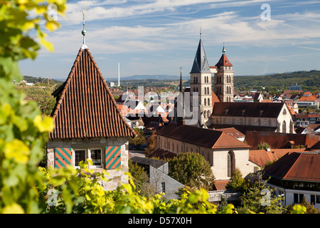 Blick von den Weinbergen in Richtung Esslingen mittelalterliche Stadt in Deutschland in der Nähe von Stuttgart Stockfoto