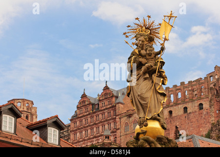 Heidelberger Schloss, Kornmarkt Madonna Skulptur - Heidelberg-Altstadt, Altstadt, Baden-Württemberg, Süddeutschland Stockfoto