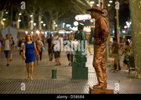 Barcelona, Spanien, auf der berühmten Showman Las Ramblas Stockfoto